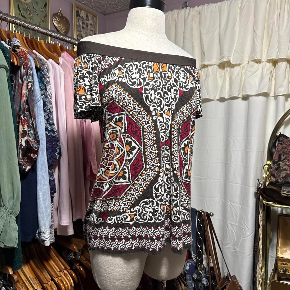 Y2K Paisley Print off shoulder Boho Top